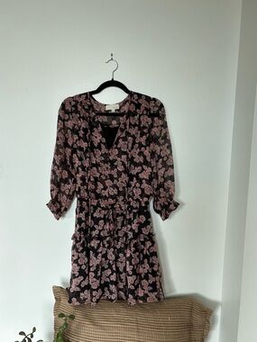 Pinch Black Mini Dress with Dusty Pink Floral Print